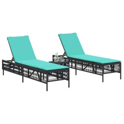 Ensemble de 2 chaises longues avec table noir résine tressée 638753638753