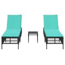 Ensemble de 2 chaises longues avec table noir résine tressée 638753638753