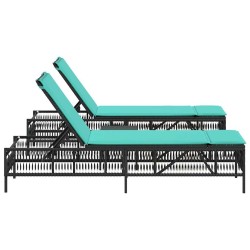 Ensemble de 2 chaises longues avec table noir résine tressée 638753638753