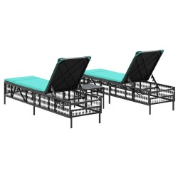 Ensemble de 2 chaises longues avec table noir résine tressée 638753638753