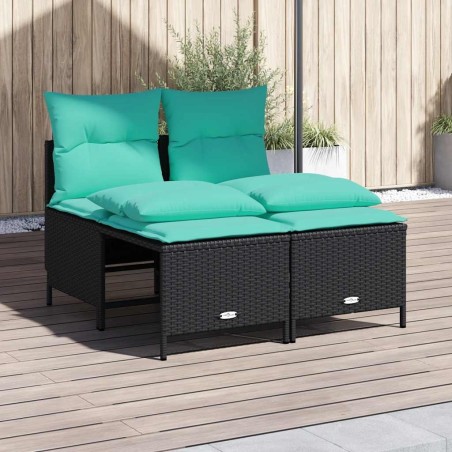 Ensemble de canapé de jardin 4 pcs avec coussins noir résine tressée 638762638762