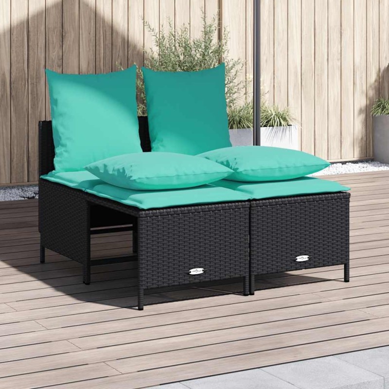 Ensemble de canapé de jardin 4 pcs avec coussins noir résine tressée 638763638763