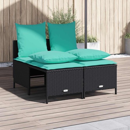Ensemble de canapé de jardin 4 pcs avec coussins noir résine tressée 638763638763