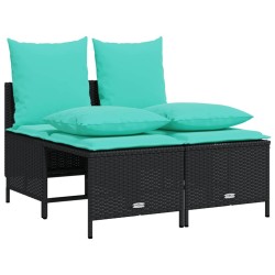 Ensemble de canapé de jardin 4 pcs avec coussins noir résine tressée 638763638763