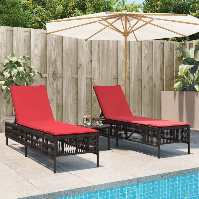 Ensemble de 2 chaises longues avec table marron résine tressée 638771638771