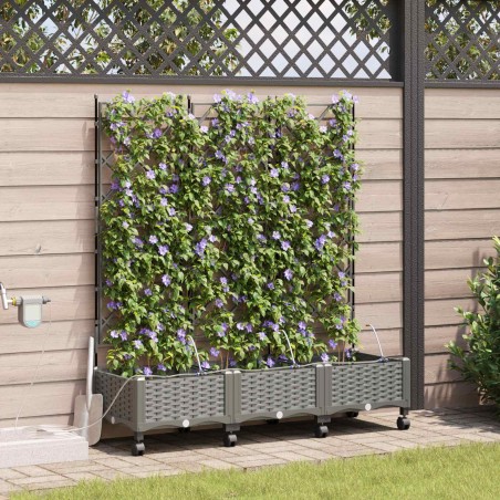 Porte-plante de jardin avec irrigation et roues 3 pc Gris clair 638785638785