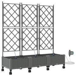 Porte-plante de jardin avec irrigation et roues 3 pc Gris clair 638785638785