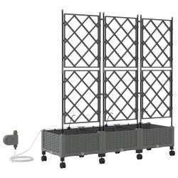 Porte-plante de jardin avec irrigation et roues 3 pc Gris clair 638785638785