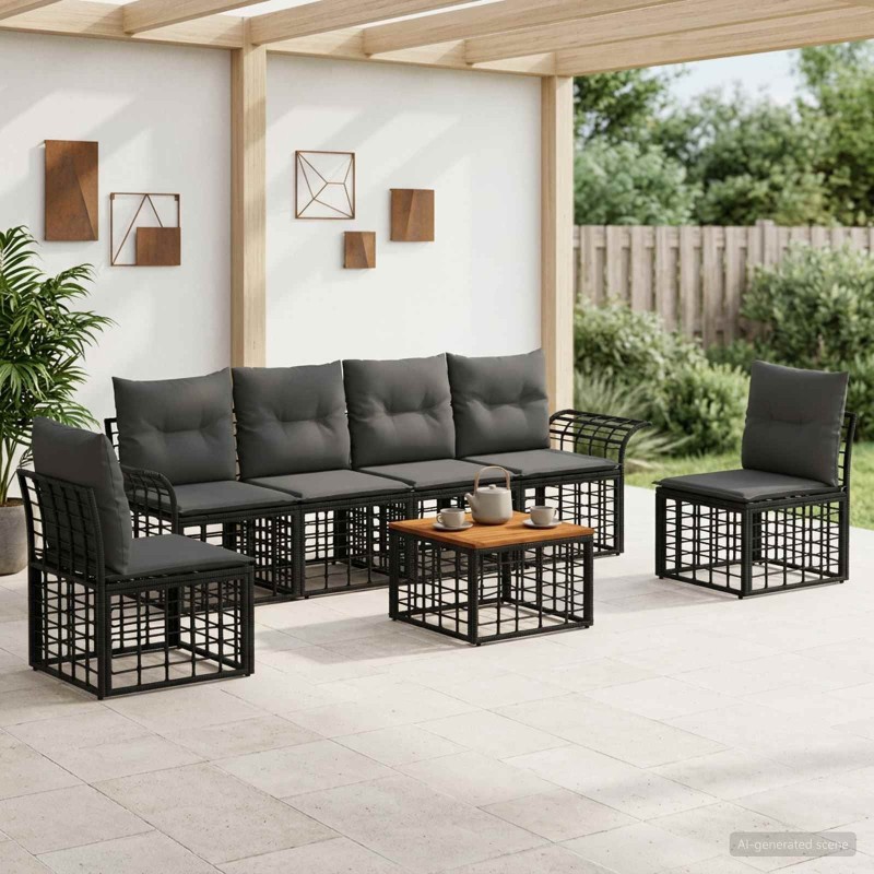 Ensemble de canapés d'extérieur 7 pcs Noir et Gris foncé 638786638786