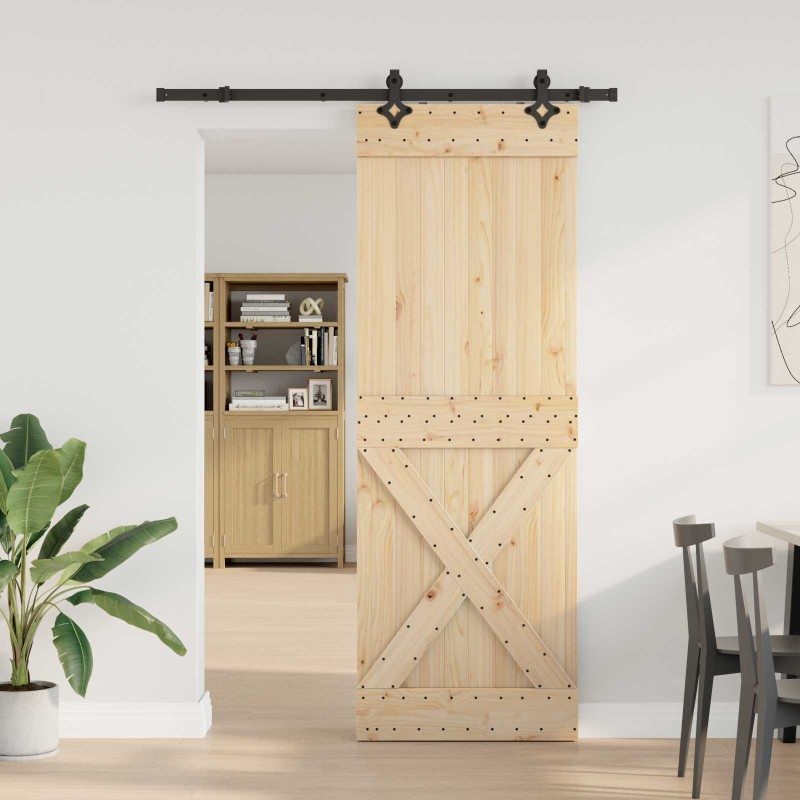 Porte coulissante NARVIK Naturel et noir 80 x 210 cm (152,5 cm) 638812638812