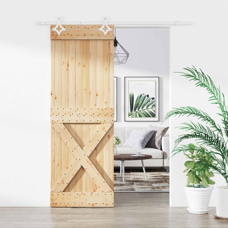 Porte coulissante Naturel et Blanc 80 x 210 cm 638818638818