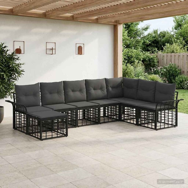 Ensemble de canapés d'extérieur 8 pcs Noir et Gris foncé 638828638828
