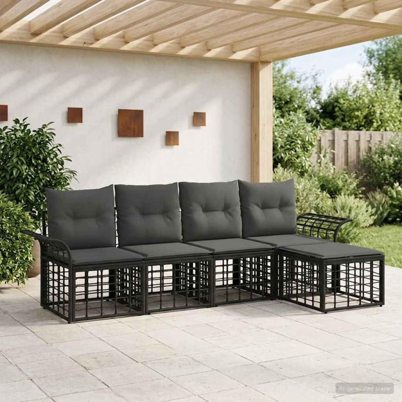 Ensemble de canapés d'extérieur 5 pcs Noir et Gris foncé 638831638831