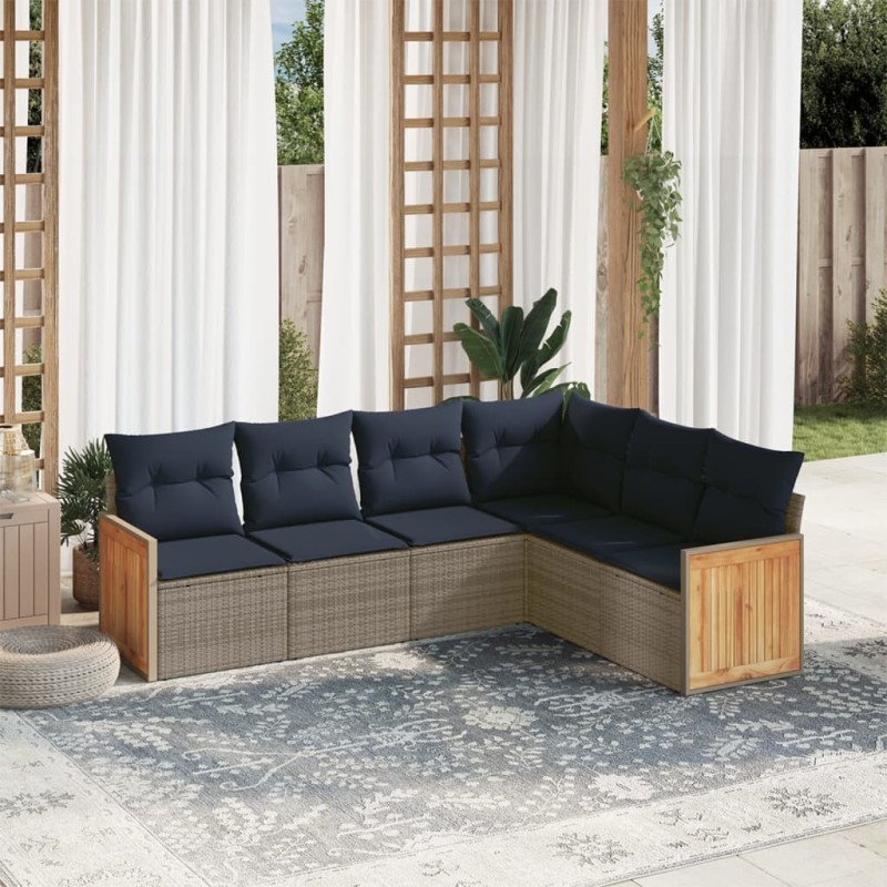 Ensemble de canapé de jardin 6 pcs avec coussins gris résine tressée 638838638838