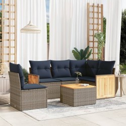 Ensemble de canapé de jardin 6 pcs avec coussins gris résine tressée 638841638841