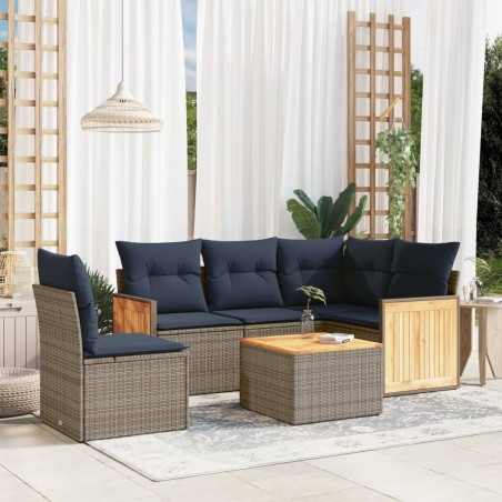Ensemble de canapé de jardin 6 pcs avec coussins gris résine tressée 638841638841