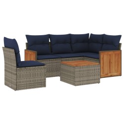 Ensemble de canapé de jardin 6 pcs avec coussins gris résine tressée 638841638841