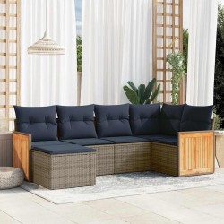 Ensemble de canapé de jardin 6 pcs avec coussins gris résine tressée 638842638842