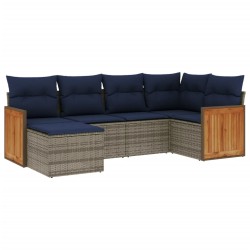 Ensemble de canapé de jardin 6 pcs avec coussins gris résine tressée 638842638842