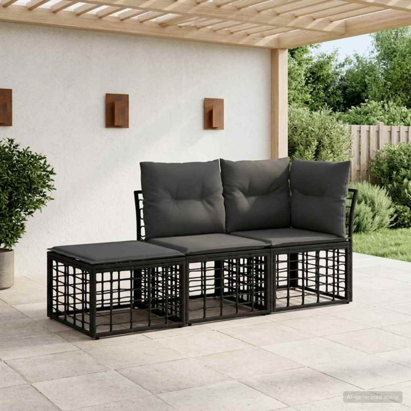 Ensemble de canapés d'extérieur 3 pcs Noir Polyester 638845638845