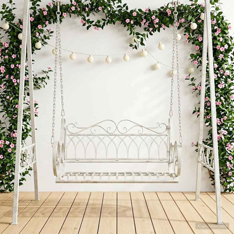 Banc Balançoire Acier 109 x 75 x 59 cm Blanc antique 638851638851