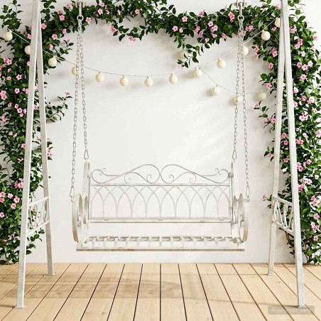 Banc Balançoire Acier 109 x 75 x 59 cm Blanc antique 638851638851