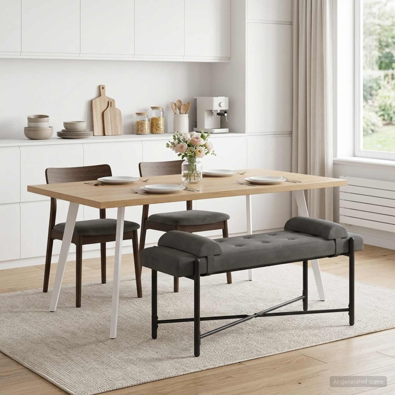 Banc capitonné à boutons avec coussins Gris foncé Velours 638853638853