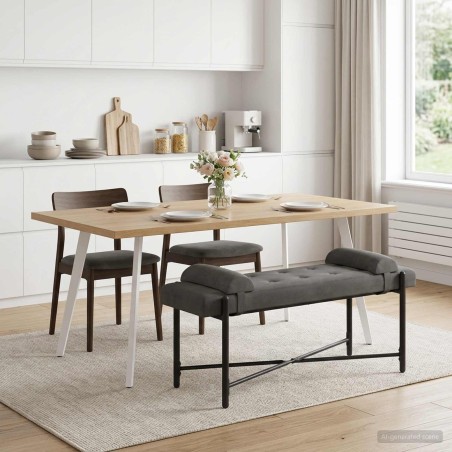 Banc capitonné à boutons avec coussins Gris foncé Velours 638853638853
