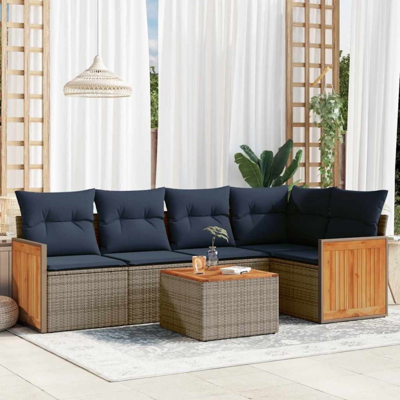 Ensemble de canapé de jardin 6 pcs avec coussins gris résine tressée 638855638855