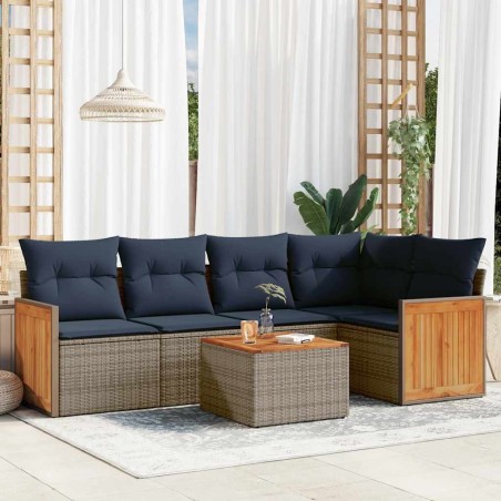 Ensemble de canapé de jardin 6 pcs avec coussins gris résine tressée 638855638855