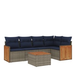 Ensemble de canapé de jardin 6 pcs avec coussins gris résine tressée 638855638855