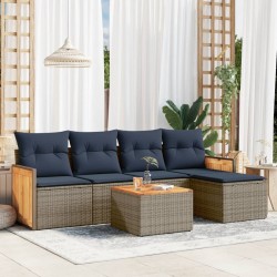 Ensemble de canapé de jardin 6 pcs avec coussins gris résine tressée 638859638859