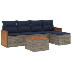 Ensemble de canapé de jardin 6 pcs avec coussins gris résine tressée 638859638859
