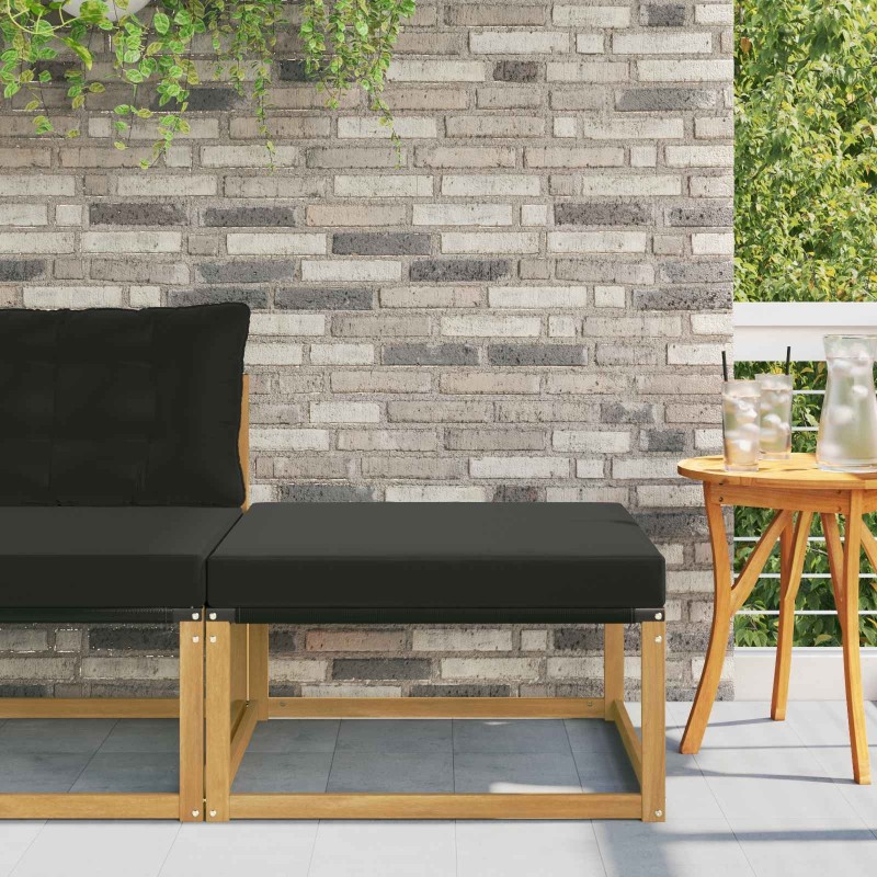 Pouf d'Extérieur Bois d'acacia massif et Textilène Blanc 638861638861