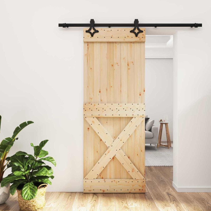 Porte coulissante Naturel et noir 80 x 210 cm 638879638879