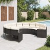 Canapé de jardin avec coussins rond noir résine tressée 638893638893