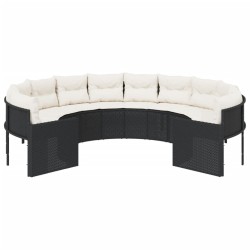 Canapé de jardin avec coussins rond noir résine tressée 638893638893