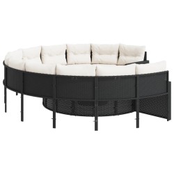 Canapé de jardin avec coussins rond noir résine tressée 638893638893