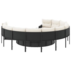 Canapé de jardin avec coussins rond noir résine tressée 638893638893