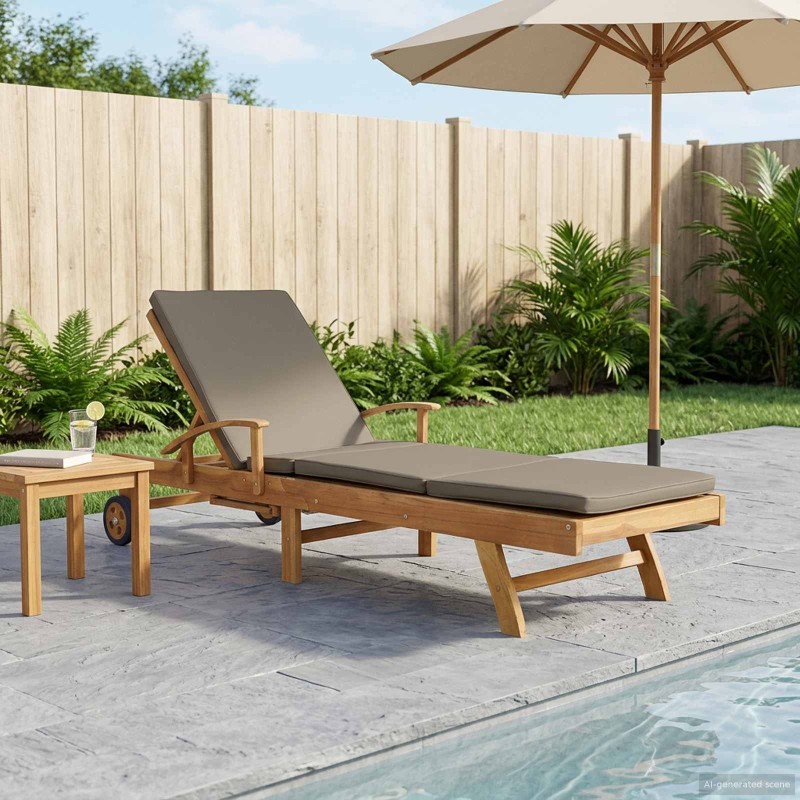 Chaise longue avec coussin 100% Polyester Teck Solide 638895638895