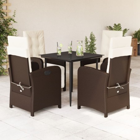 Ensemble à manger de jardin 5 pcs et coussins marron poly rotin 638917638917