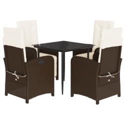 Ensemble à manger de jardin 5 pcs et coussins marron poly rotin 638917638917
