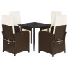 Ensemble à manger de jardin 5 pcs et coussins marron poly rotin 638917638917