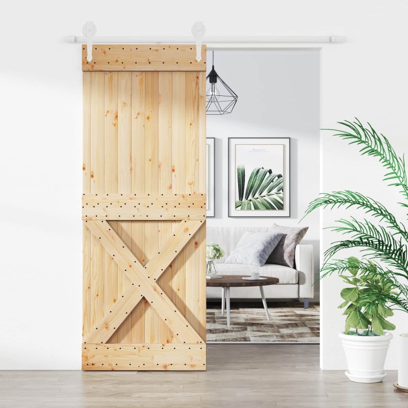 Porte coulissante Naturel et Blanc 80 x 210 cm 638958638958
