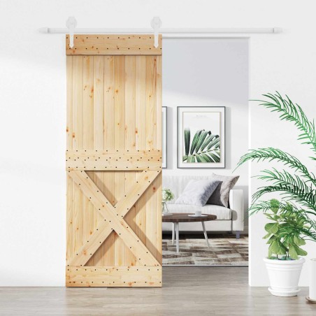Porte coulissante Naturel et Blanc 80 x 210 cm 638962638962