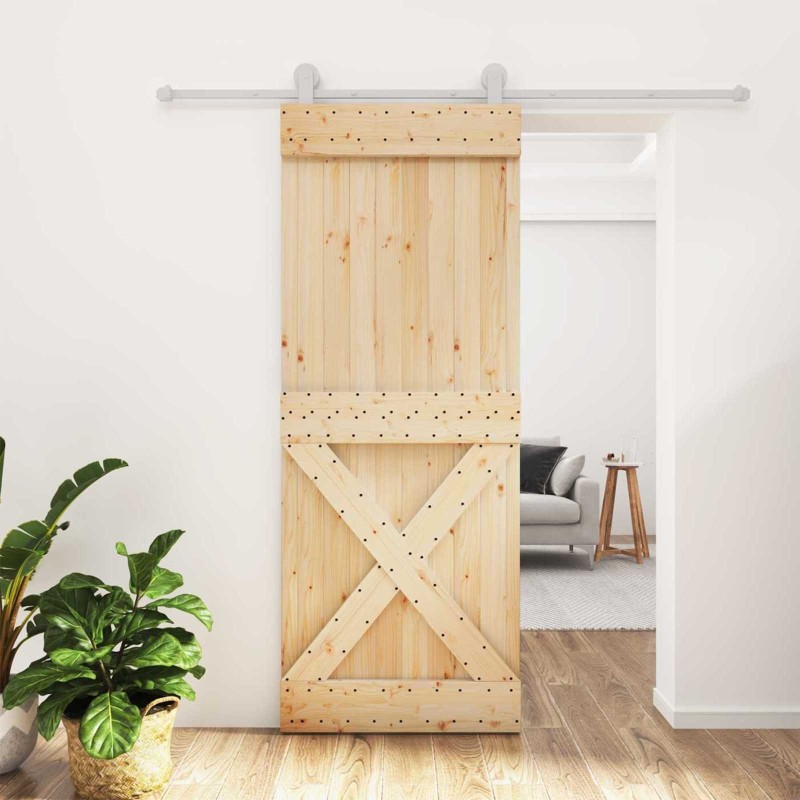 Porte coulissante Naturel et Blanc 80 x 210 cm 638964638964