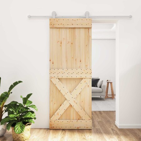 Porte coulissante Naturel et Blanc 80 x 210 cm 638964638964