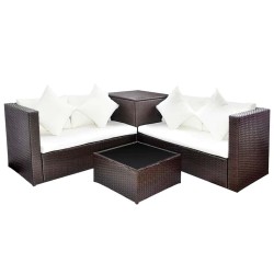 Salon de jardin 4 pcs avec coussins Résine tressée Marron 639004639004