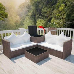 Salon de jardin 4 pcs avec coussins Résine tressée Marron 639004639004