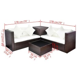 Salon de jardin 4 pcs avec coussins Résine tressée Marron 639004639004